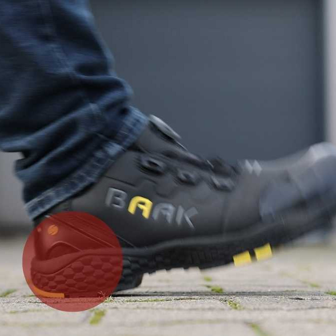 Schuh trifft mit Ferse auf, dessen Bereich als d&auml;mpfend markiert ist